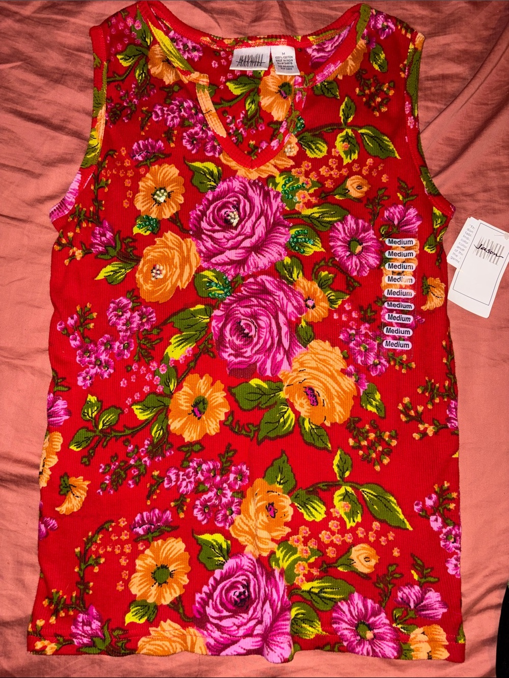 Set of 4 Assorted Womens Floral & Solid Tank Tops - Pink, Red, Black, Multi - Picture 2 of 5
